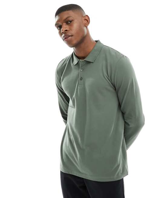 ASOS DESIGN - Polo manches longues en piqué - Vert