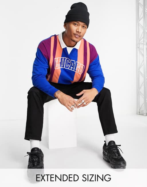 ASOS DESIGN - Polo manches longues oversize à imprimé ville et à rayures 