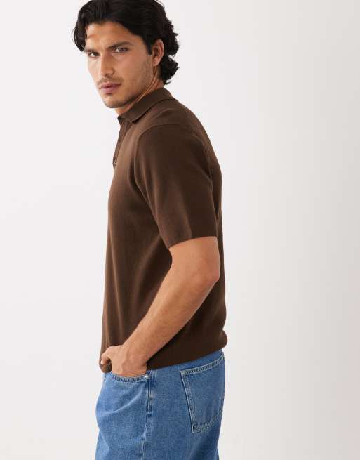 ASOS DESIGN - Polo marrón básico de punto acanalado fino, 4 de 5