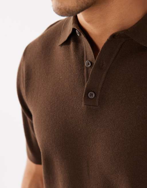 ASOS DESIGN - Polo marrón básico de punto acanalado fino, 5 de 5