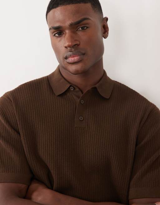 ASOS DESIGN - Polo marrón básico extragrande de punto fino, 3 de 5
