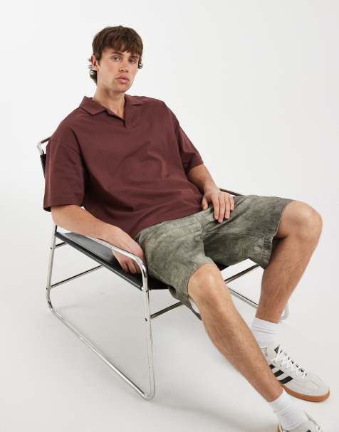 ASOS DESIGN - Polo marrón de corte cuadrado extragrande con cuello de solapas de tejido grueso - view 1