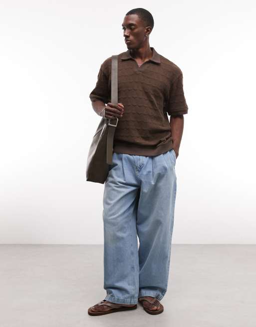 ASOS DESIGN - Polo marrón extragrande de corte cuadrado holgado de tejido grueso texturizado, 2 de 5