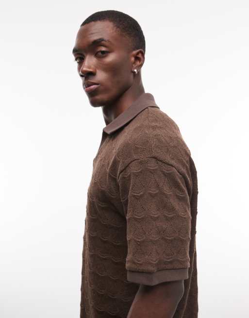 ASOS DESIGN - Polo marrón extragrande de corte cuadrado holgado de tejido grueso texturizado, 4 de 5