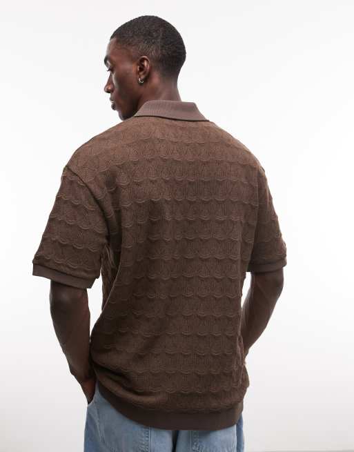 ASOS DESIGN - Polo marrón extragrande de corte cuadrado holgado de tejido grueso texturizado, 5 de 5