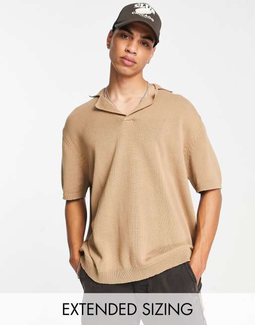 ASOS DESIGN - Polo marrone di media pesantezza con intaglio sul colletto