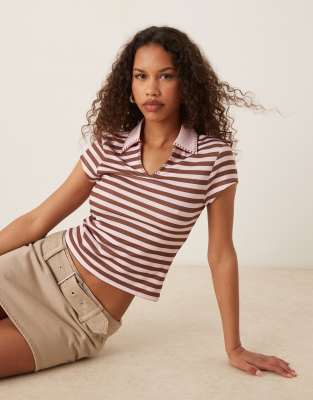 ASOS DESIGN - Polo marrone e rosa a righe con cuciture - view 1