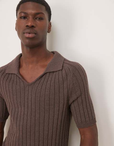 ASOS DESIGN - Polo marrone squadrata attillata in maglia a coste - view 1