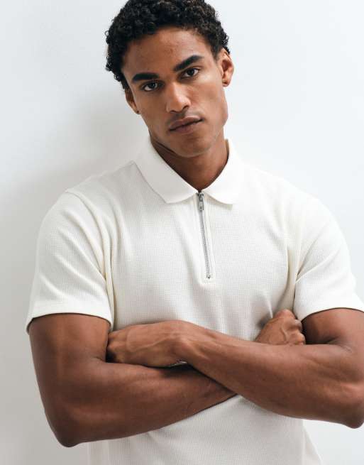 ASOS DESIGN polo med lynlås i khaki waffle, 5 af 5