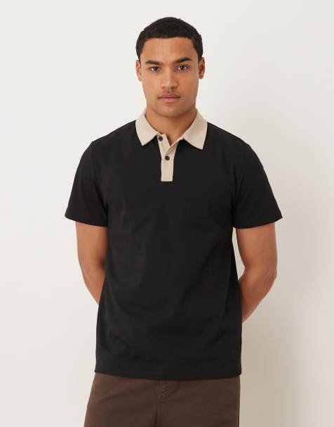 ASOS DESIGN - Polo met contrasterende kraag van zware stof in zwart - view 1