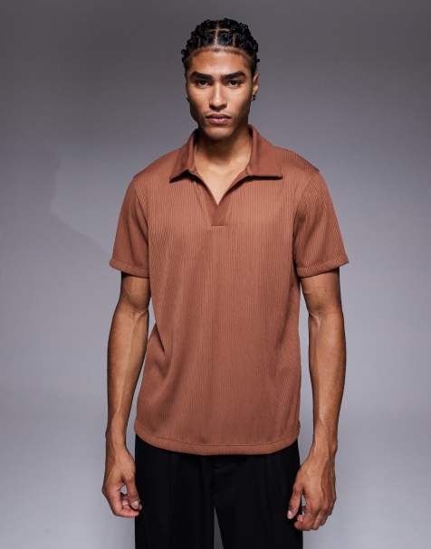 ASOS DESIGN - Polo met geribbelde textuur in bruin - view 1