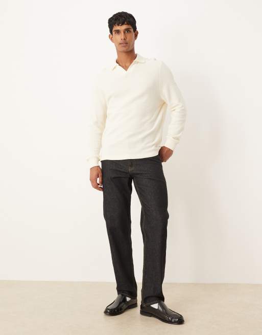 ASOS DESIGN - Polo met inkeping in de hals en geribbelde textuur in ecru, 2 van 5