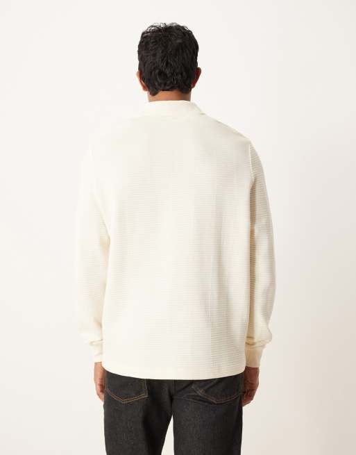 ASOS DESIGN - Polo met inkeping in de hals en geribbelde textuur in ecru, 3 van 5