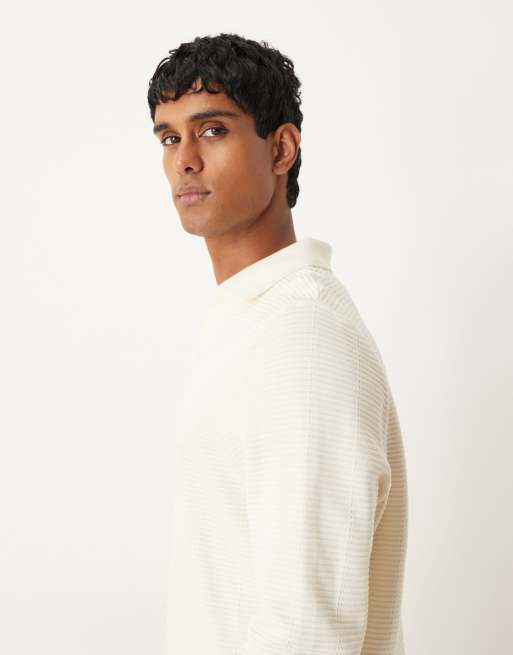 ASOS DESIGN - Polo met inkeping in de hals en geribbelde textuur in ecru, 4 van 5