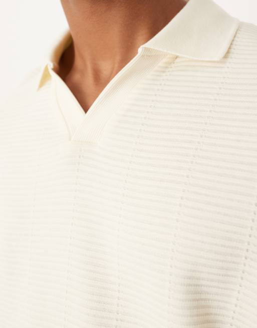 ASOS DESIGN - Polo met inkeping in de hals en geribbelde textuur in ecru, 5 van 5