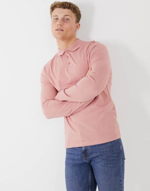 ASOS DESIGN - Polo met lange mouwen in roze - PINK
