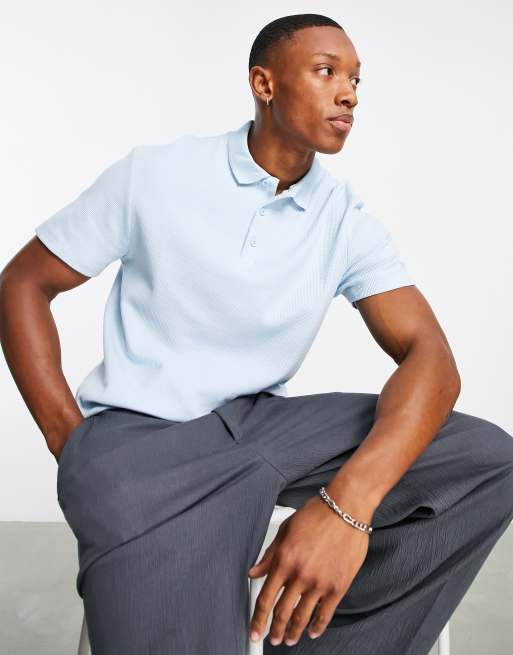 ASOS DESIGN - Polo met wafelstructuur in lichtblauw