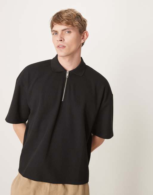ASOS DESIGN - Polo met wafelstructuur in zwart