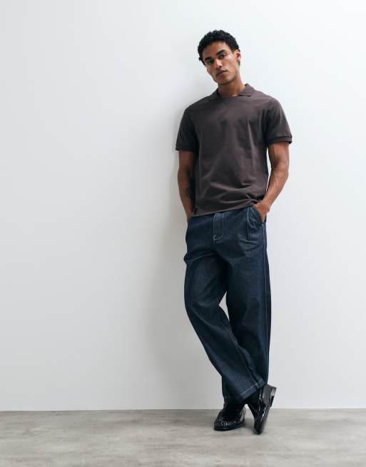 ASOS DESIGN Polo mit Kragendetail in Braun, 2 von 5