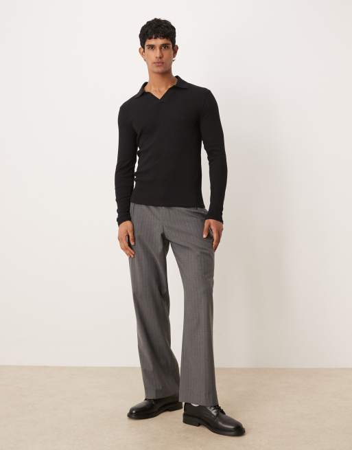 ASOS DESIGN - Polo moulant à manches longues - Noir côtelé, 2 de 5