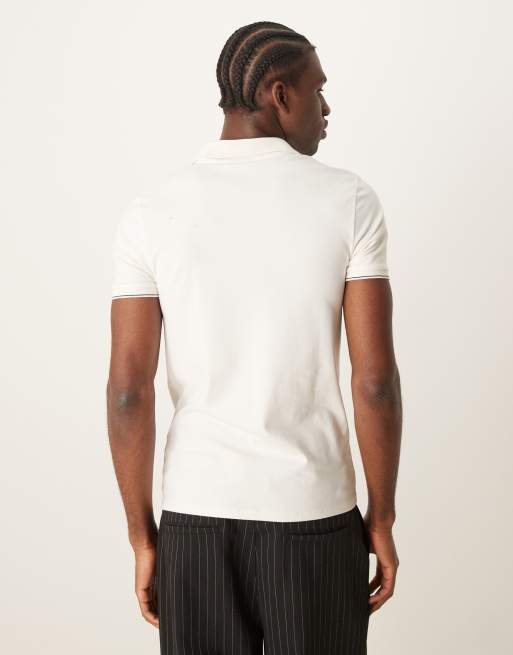 ASOS DESIGN - Polo moulant avec col à revers - Crème, 3 de 4