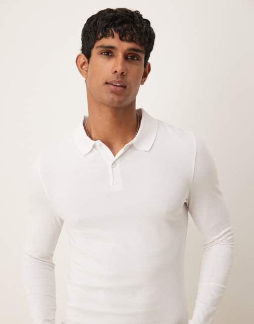 ASOS DESIGN - Polo moulant basique en piqué à manches longues - Blanc, 4 de 4