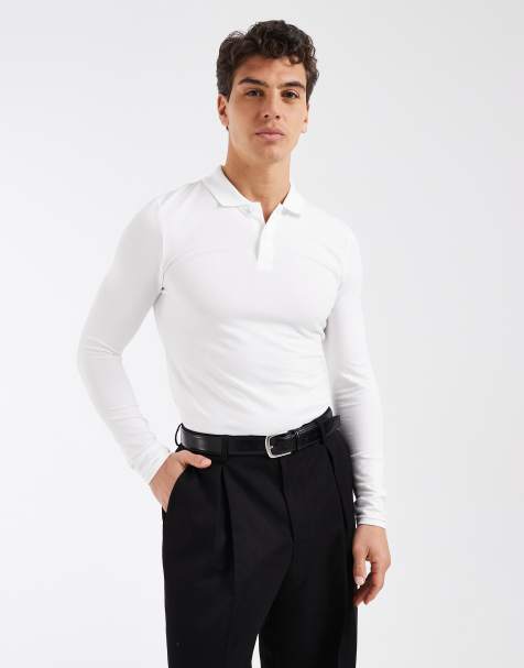 ASOS DESIGN - Polo moulant basique en piqué à manches longues - Blanc - view 1