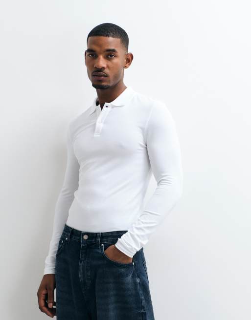 ASOS DESIGN - Polo moulant basique en piqué à manches longues - Blanc, 5 de 5
