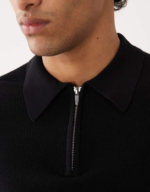 ASOS DESIGN - Polo moulant en maille avec manches longues et col zippé - Noir, 4 de 5