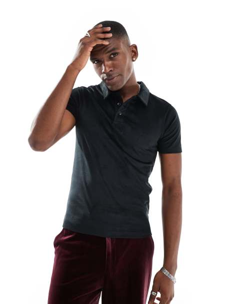 ASOS DESIGN - Polo moulant en velours - Noir - view 1
