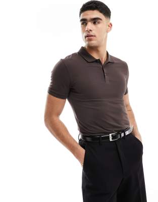 ASOS DESIGN muscle fit polo in brown - ASOS Price Checker