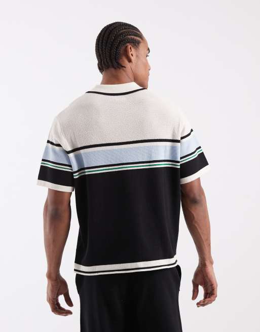 ASOS DESIGN - Polo multicolor holgado con cuello de muesca y detalle de rayas de punto (parte de un conjunto), 3 de 5