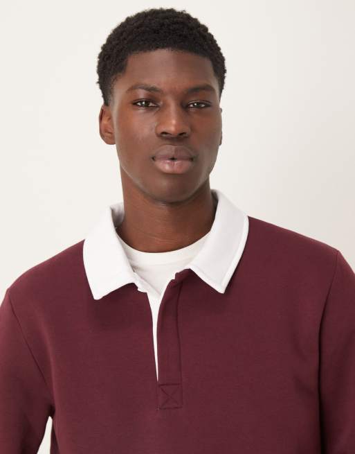ASOS DESIGN polo neck sweatshirt with contrast collar in red, 5 of 5