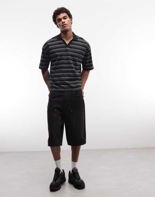 ASOS DESIGN - Polo negro y blanco a rayas de corte cuadrado extragrande de tejido grueso texturizado, 2 de 5