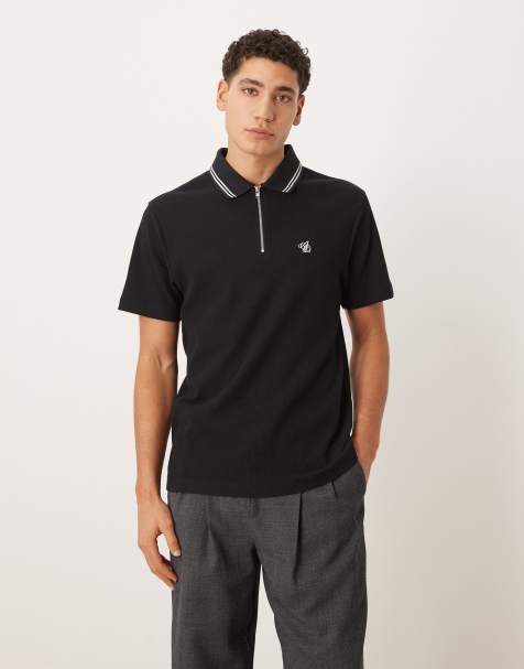 ASOS DESIGN - Polo nera testurizzata regular fit con ricamo sul petto - view 1