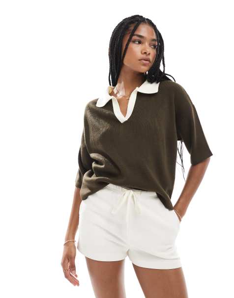 ASOS DESIGN – Polo-Oberteil in Braun aus kompaktem Strick - view 1