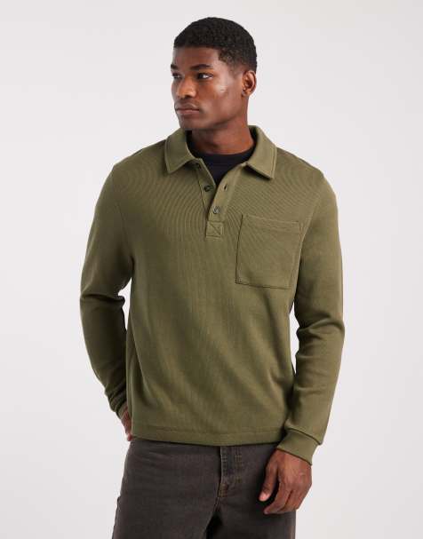 ASOS DESIGN – Polo-Oberteil in Khaki mit Knopfleiste und Brusttasche in Oversize-Passform - view 1