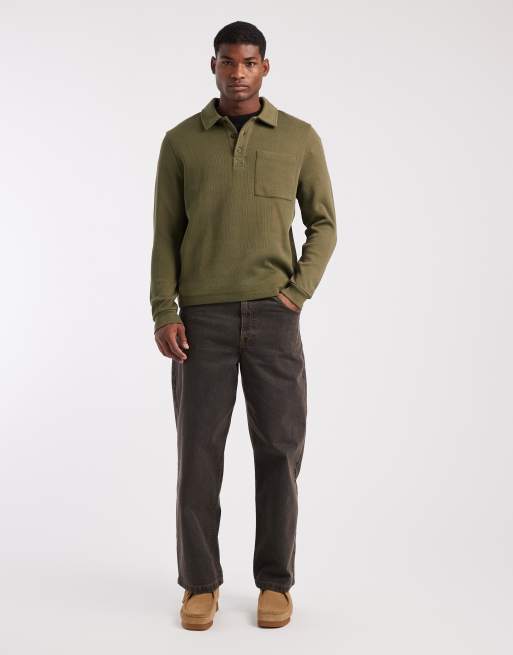 ASOS DESIGN – Polo-Oberteil in Khaki mit Knopfleiste und Brusttasche in Oversize-Passform, 2 von 5