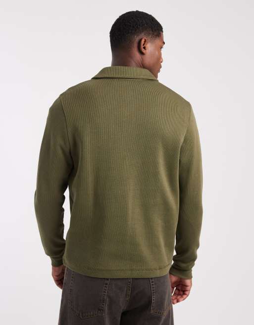 ASOS DESIGN – Polo-Oberteil in Khaki mit Knopfleiste und Brusttasche in Oversize-Passform, 3 von 5