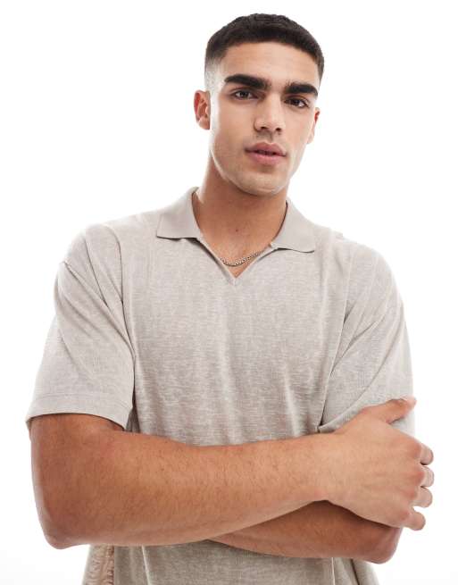 ASOS DESIGN - Polo oversize à col V - Taupe