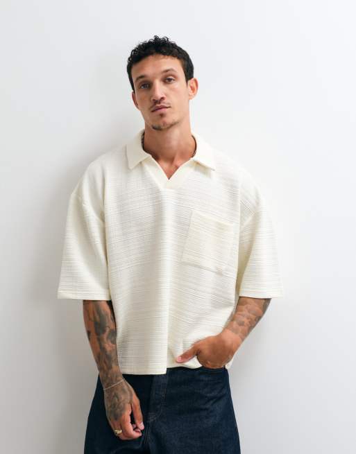 ASOS DESIGN polo oversize à manches 3/4 en tissu texturé beige, 4 de 5