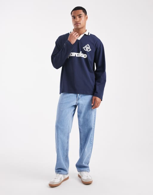 ASOS DESIGN - Polo oversize à manches longues et imprimé style sport - Bleu marine , 2 de 5
