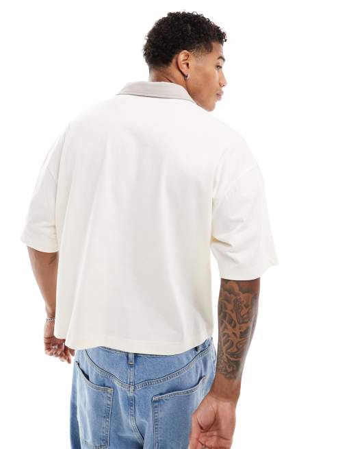 ASOS DESIGN - Polo oversize a maniche lunghe squadrata tonalità naturale