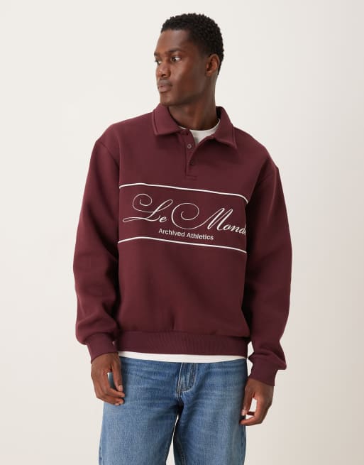 ASOS DESIGN - Polo oversize à passepoil et broderie - Bordeaux