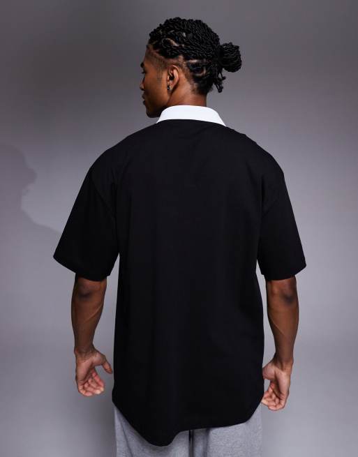 ASOS DESIGN - Polo oversize à passepoils et imprimé football - Noir , 3 de 5