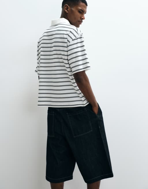 ASOS DESIGN - Polo oversize a righe color crema e nera, 3 di 5