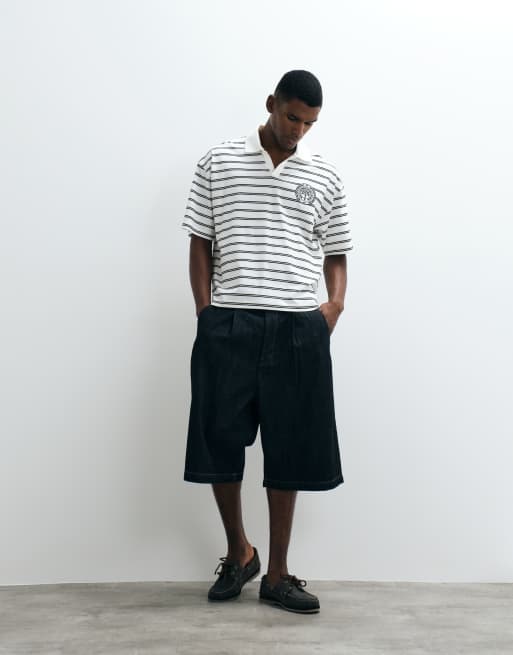 ASOS DESIGN - Polo oversize a righe color crema e nera, 4 di 5