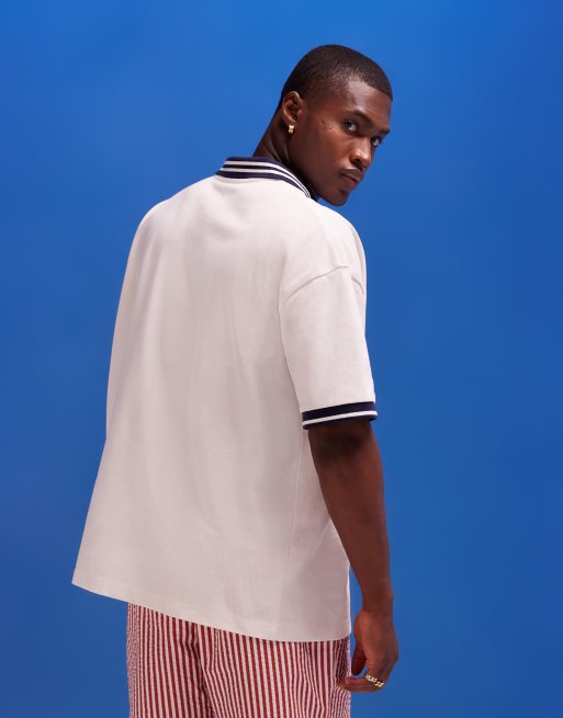 ASOS DESIGN - Polo oversize avec col à revers bleu - Beige, 4 de 4