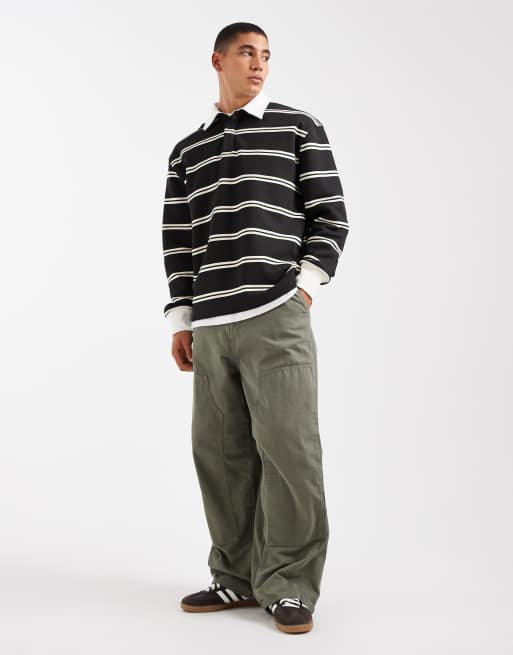 ASOS DESIGN - Polo oversize avec col polo à détail contrastant et rayures - Crème et noir, 2 de 5