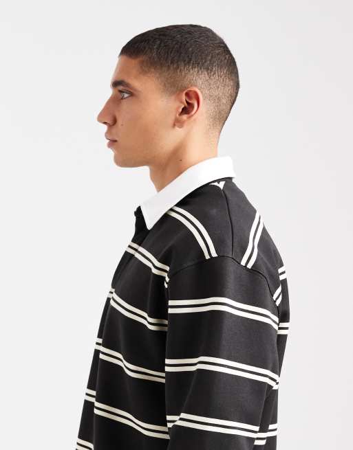 ASOS DESIGN - Polo oversize avec col polo à détail contrastant et rayures - Crème et noir, 4 de 5